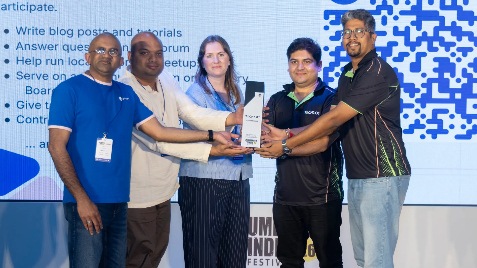 Techxot Platinum Sponsor recognition at Umbraco India Festival 2026