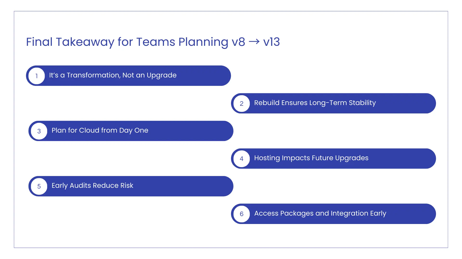 Takeaways for Teams Planning v8 to v13