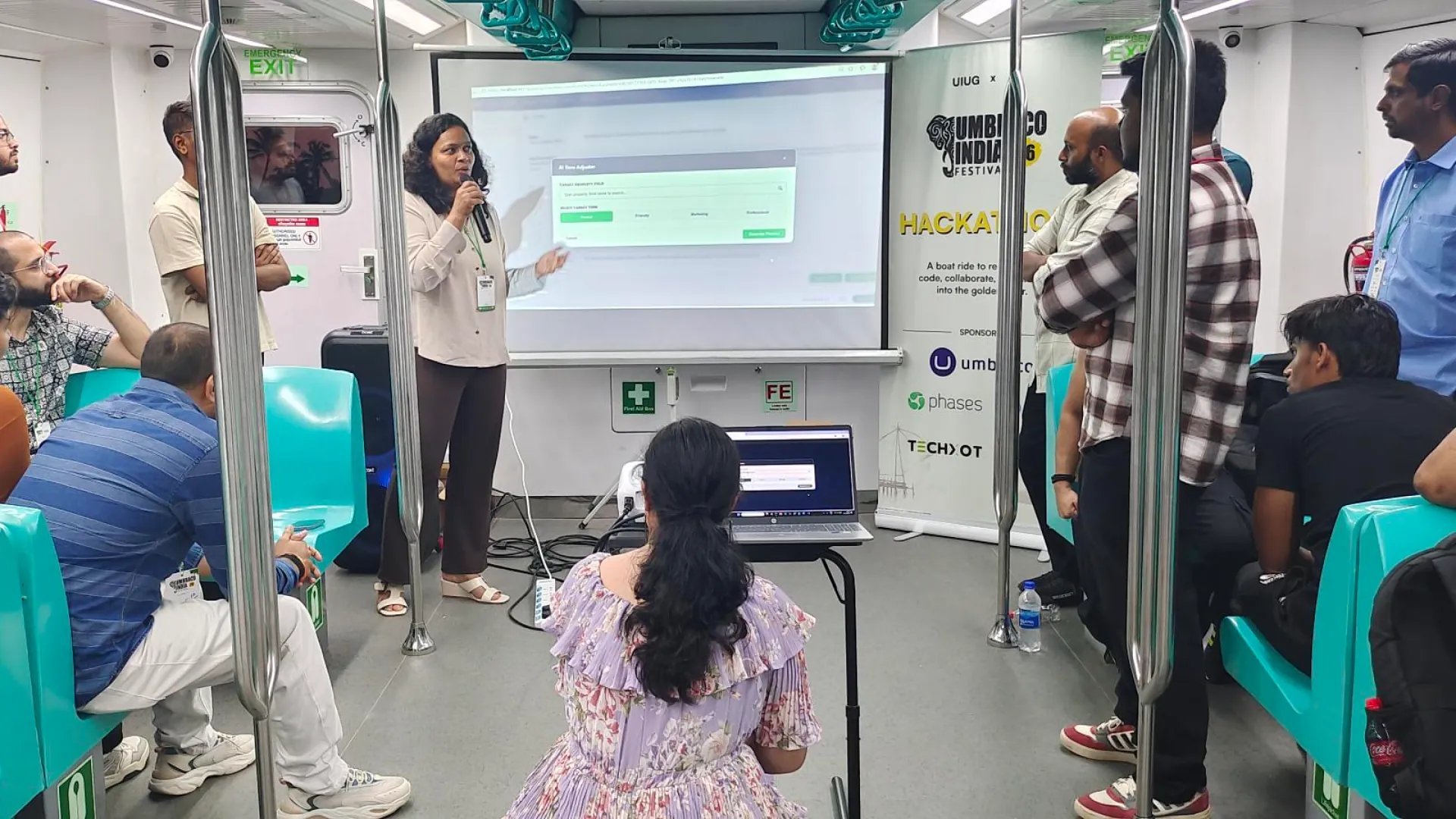 Techxot team member Sheetal showcasing Umbraco and AI hackathon projects at UIF26