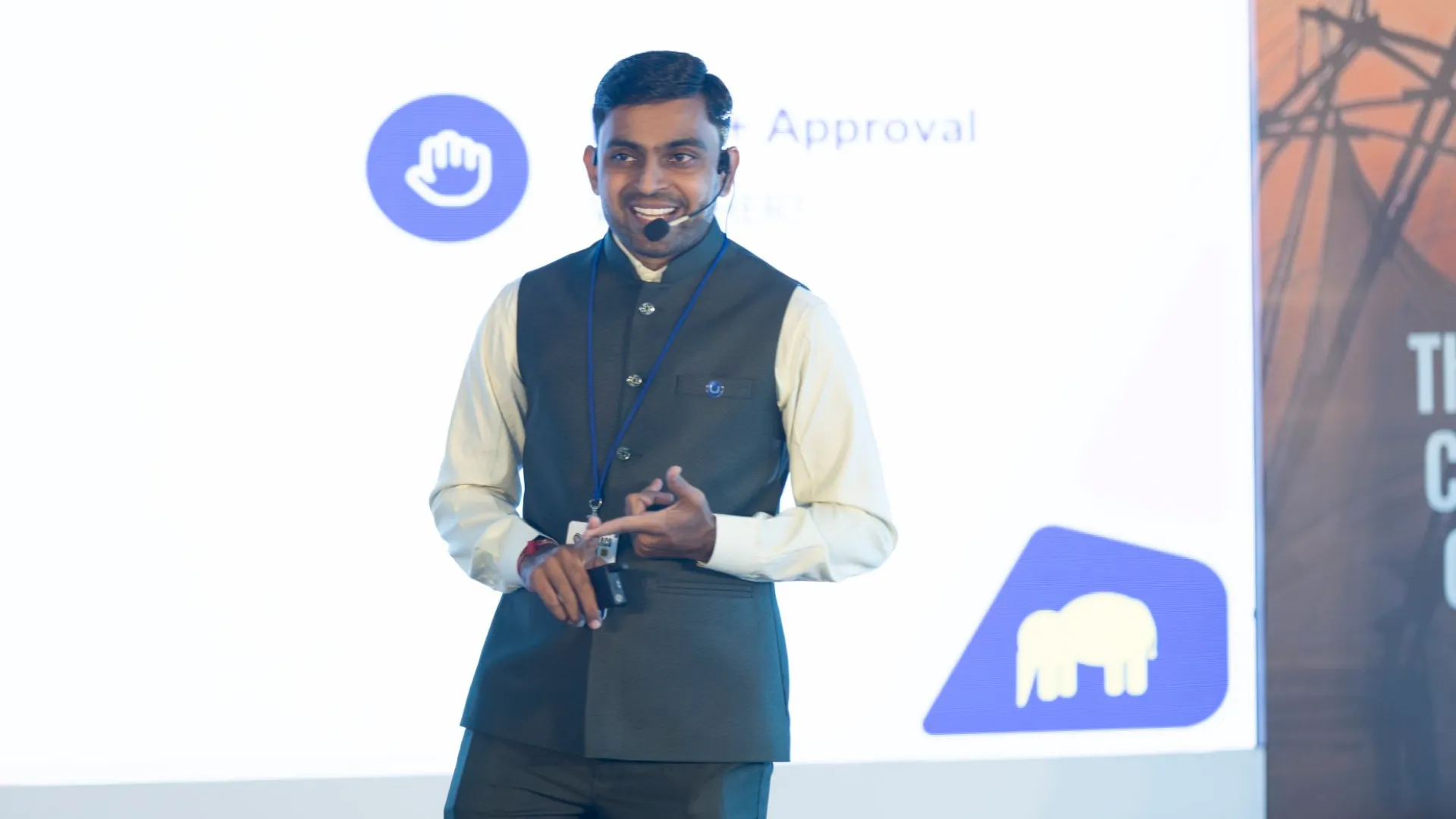 Speaker presenting AI agents and Umbraco automation at Umbraco India Festival 2026