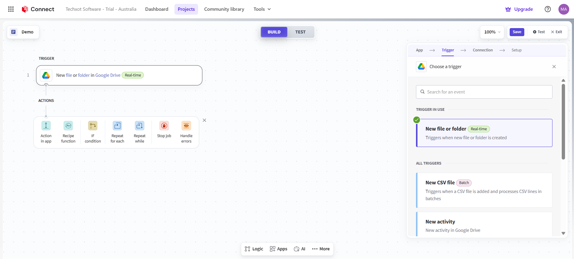 Sitecore Connect workflow builder with Google Drive trigger